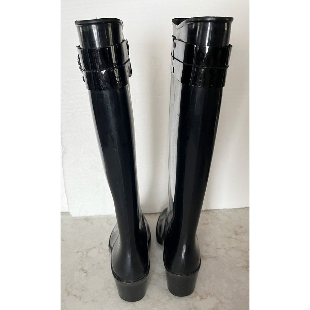 Burberry Black Knee High Heel Rain Boots Size 36 - Picture 3 of 12